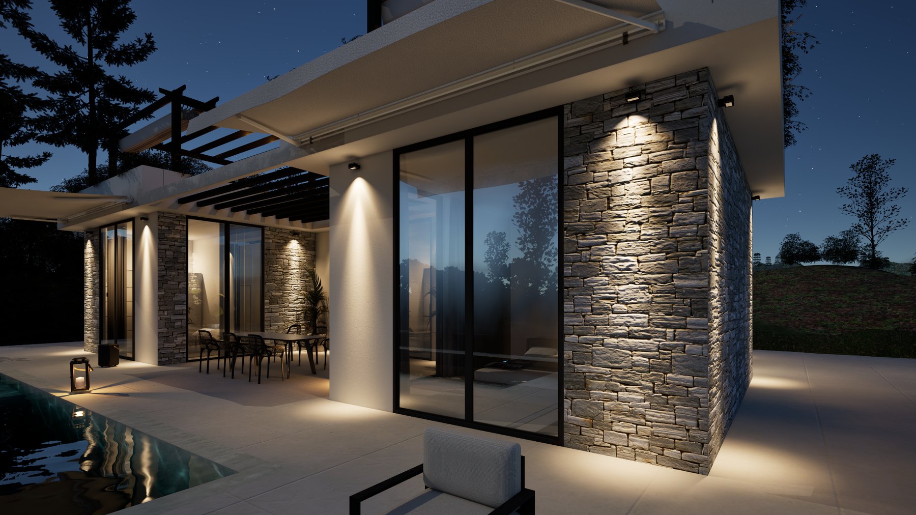 Kirianna exterior night detail